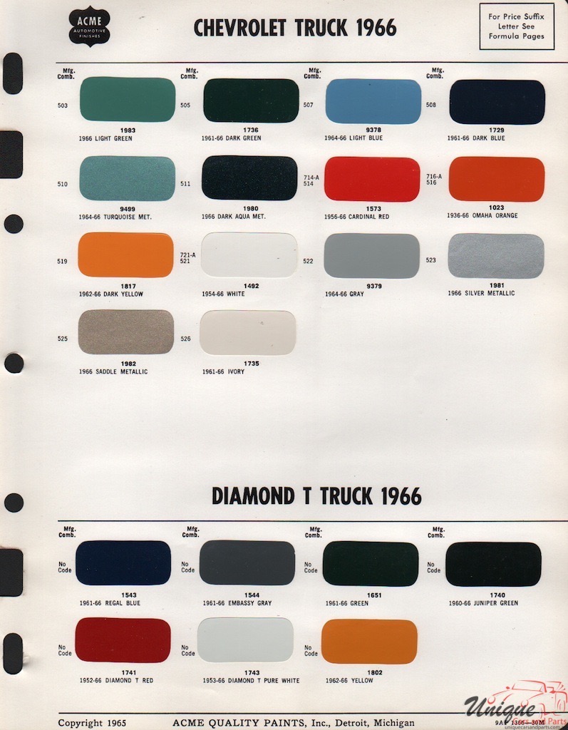 1966 GM Truck And Commercial Paint Charts Acme